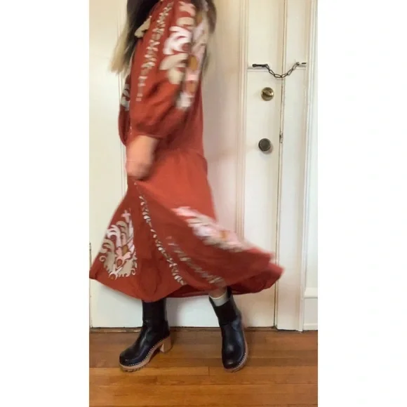 Anthropologie floral embroidery balloon sleeves mumu maxi dress